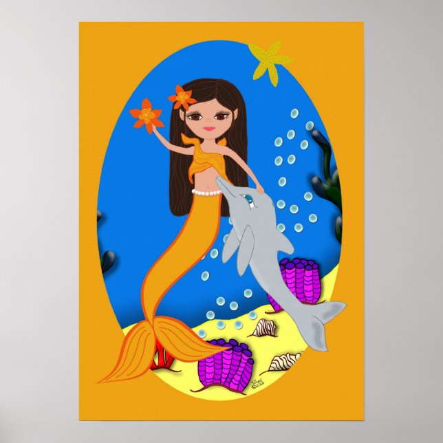 Sofia the Orange Mermaid and Dolphin Poster (Frente)