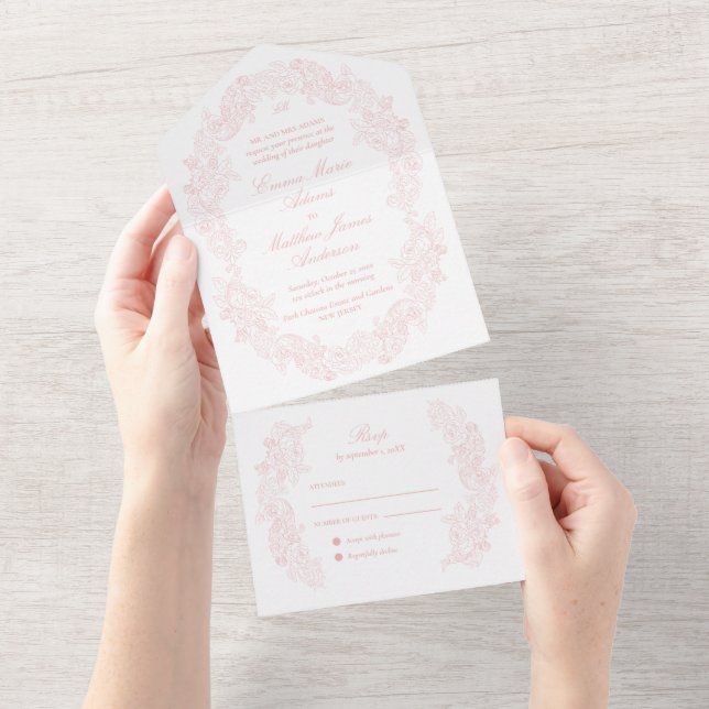 Sofisticado Script Clássico Blush Rosa Casamento (Tearaway)