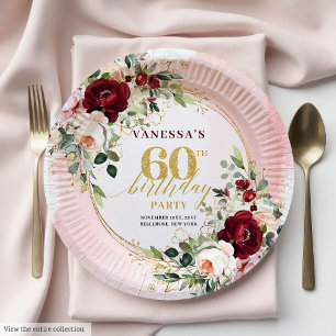 Sofisticados Pratos Boho Marsala Bege Rosas Dourad
