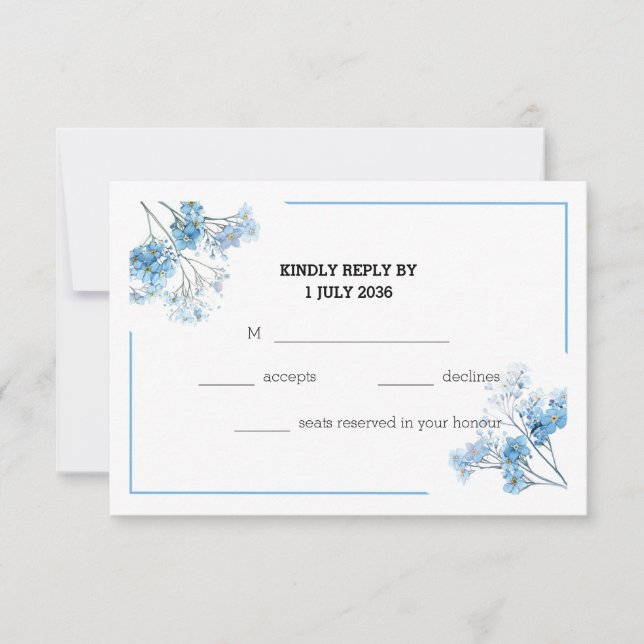 Soft Blue Elegant Watercolor Flowers Wedding RSVP (Frente)