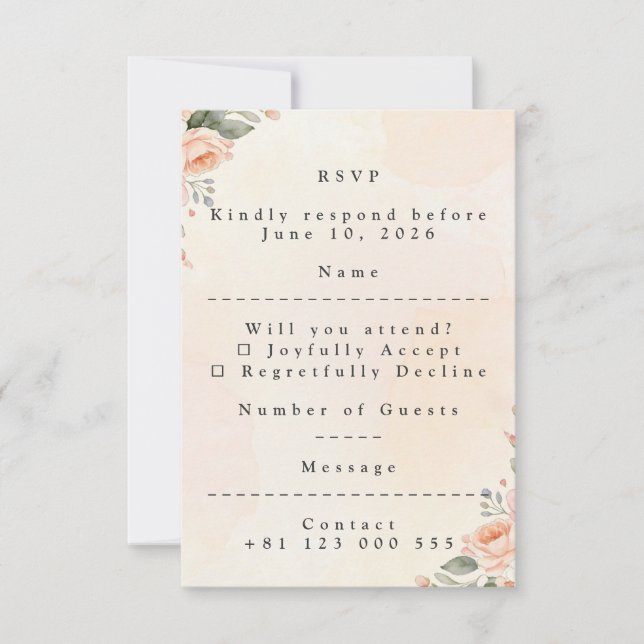 Soft Floral Wedding RSVP Card Elegant Response (Frente)
