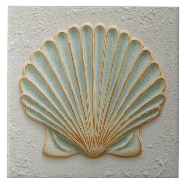 Soft Gold and Aqua Coastal Scallop Shell (Frente)