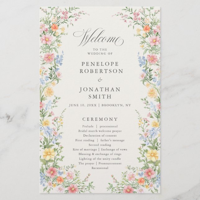 Soft Pastel Ornate Spring Garden  Wedding Program  (Frente)