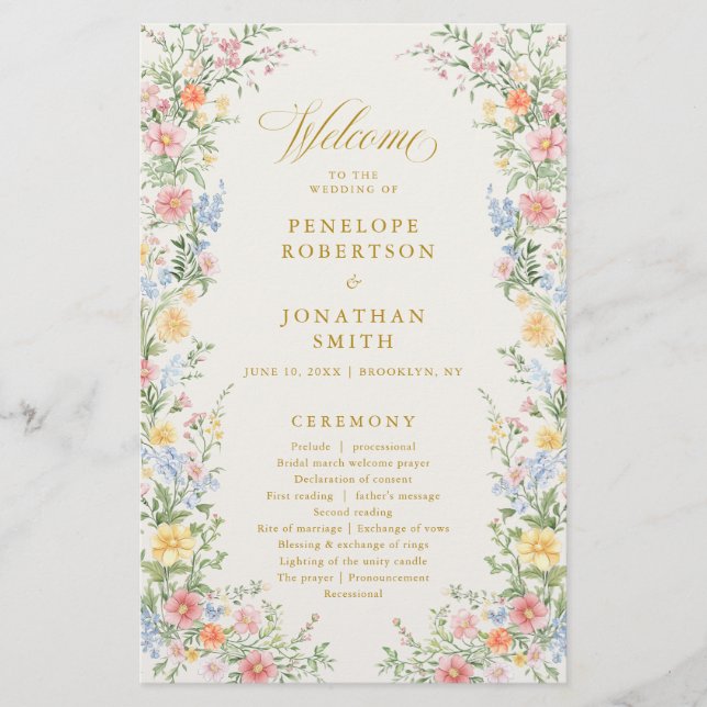 Soft Pastel Ornate Spring Gold  Wedding Program  (Frente)