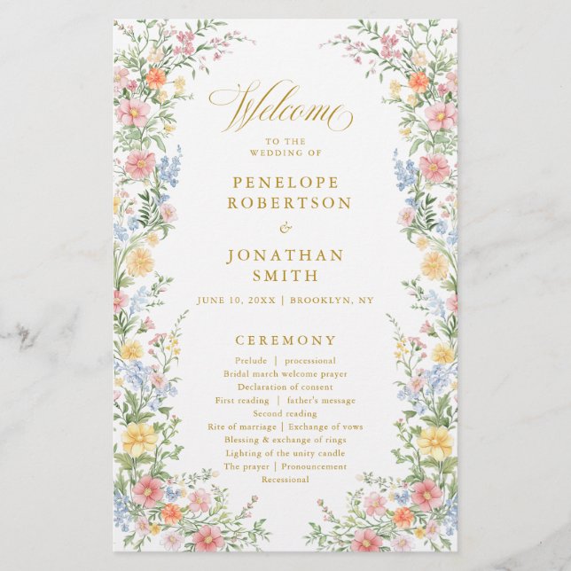 Soft Pastel Ornate Spring Gold  Wedding Program  (Frente)