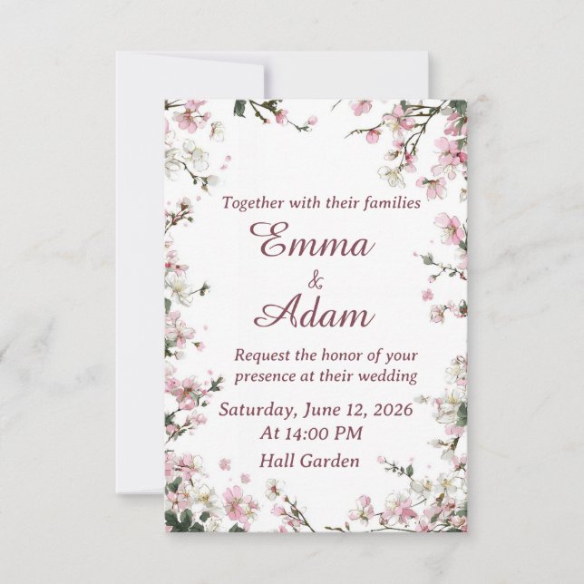 Soft Pink Cherry Blossom Floral Wedding Invitation (Frente)