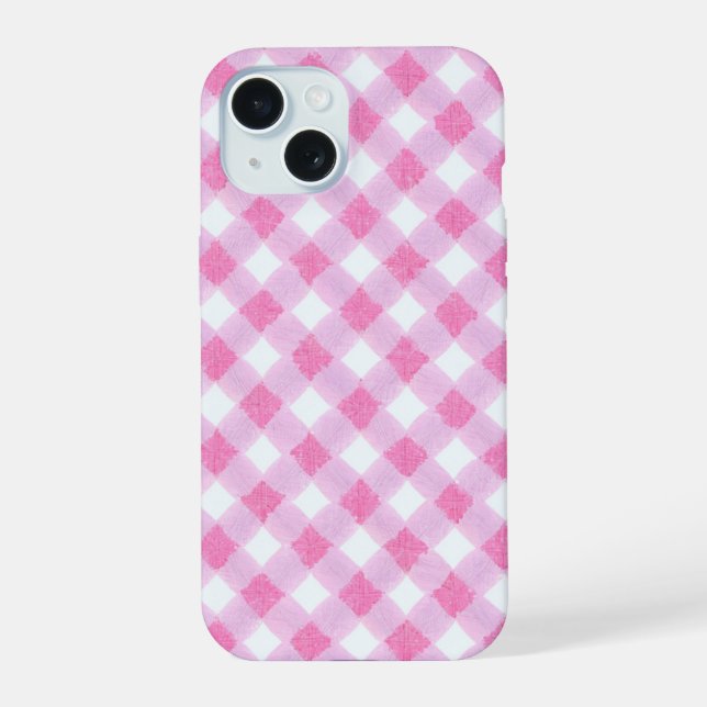 Soft Pink Gingham Check Pattern Phone Case (Verso)