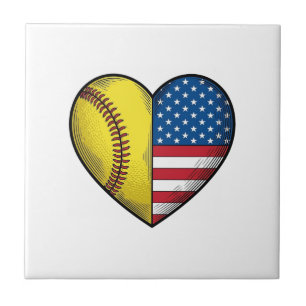 Softbol EUA Bandeira Coração Design Vetorial Vinta