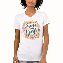 "Sóis Fora, Cachos Fora" Camiseta Gráfica Floral d