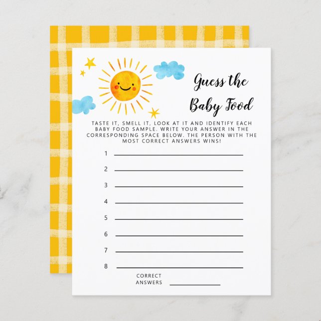 Sol Amarelo Adivinha O Jogo Do Chá Da Comida Do Be (Frente/Verso)