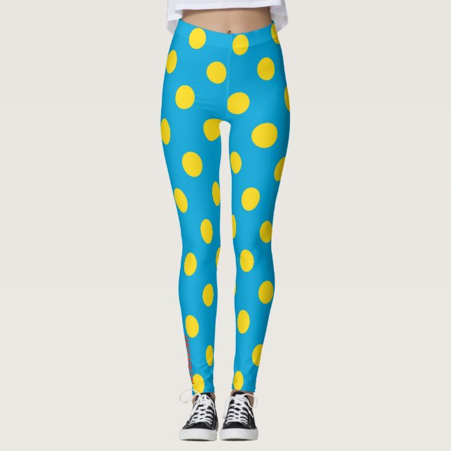Sol & Céu: Bolinhas Amarelas em Leggings Azul Cele (Frente)
