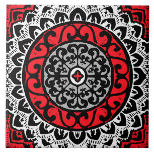 Sol do Sudoeste Mandala Batik, Vermelho, Preto e B
