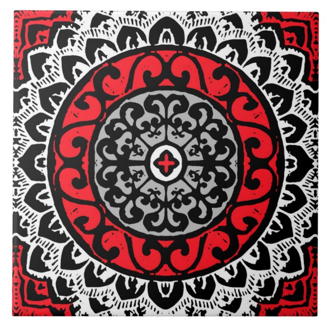 Sol do Sudoeste Mandala Batik, Vermelho, Preto e B (Frente)