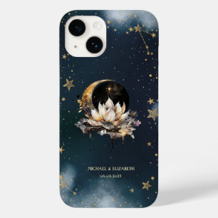 Sol Dourado Celestial, Lua, Lotus Stars Night Sky