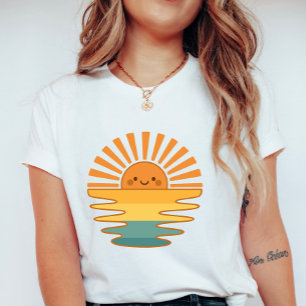 Sol Feliz Sorriso; Camiseta Feminina de Verão Enso