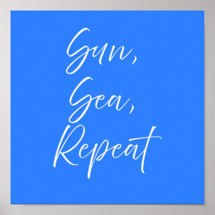 Sol Mar Repetir Poster Azul   Preppy Costeiro