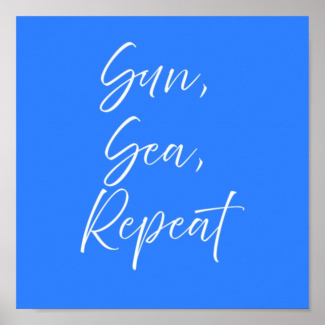 Sol Mar Repetir Poster Azul | Preppy Costeiro (Frente)