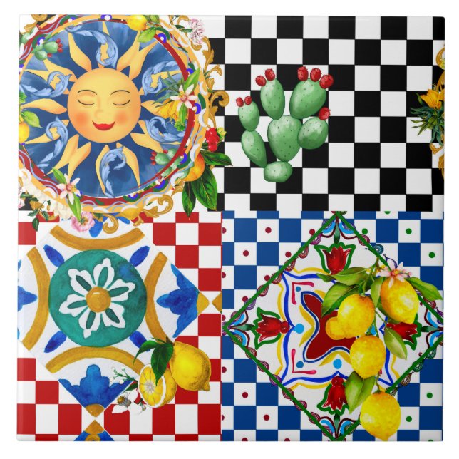 Sol siciliano,limão,azulejos mediterrâneos (Frente)