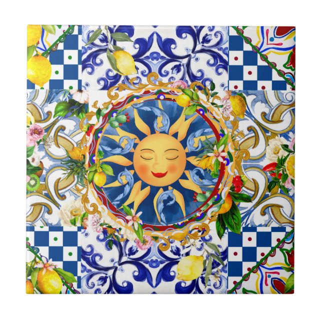 Sol siciliano,limão,azulejos mediterrâneos (Frente)