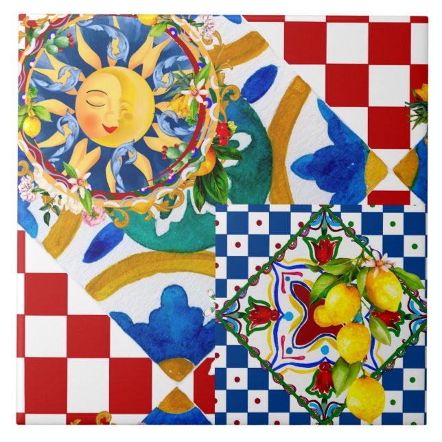 Sol siciliano,limão,azulejos mediterrâneos (Frente)
