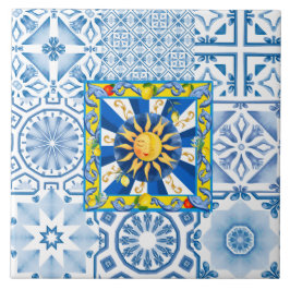 Sol siciliano, limão, mosaico, majolica,