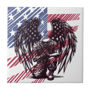 Soldado Americano Rezando Arte da Bandeira dos EUA