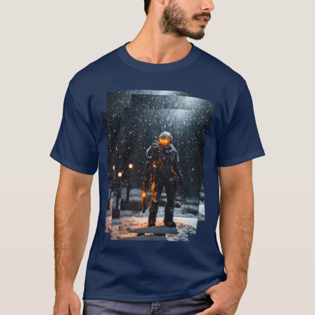 Soldado de alienígena Impresso Camiseta Formal e H (Frente)