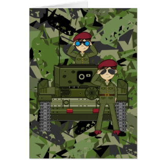 Soldados do exército britânico e cartão do tanque