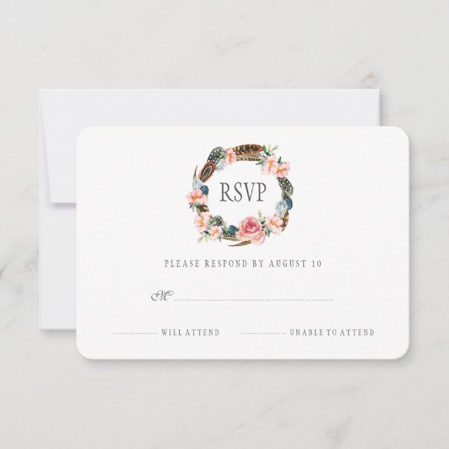 Solha Floral de Aquarela com Penas | RSVP (Frente)