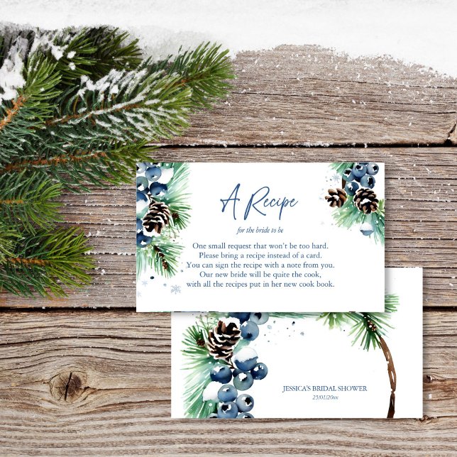 Solicitação de cartão de receita do chá de panela  (Winter bridal shower recipe card request enclosure card snow in love winter bridal shower)