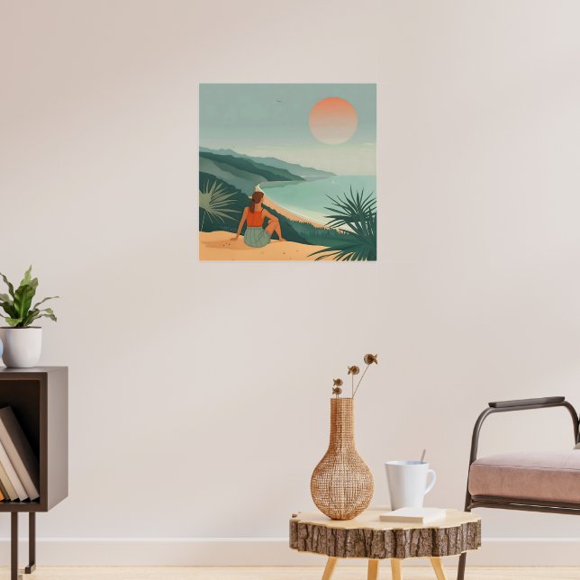 Solidão do Pôr do Sol – Impressão Minimalista de V (Sala de Estar 3)