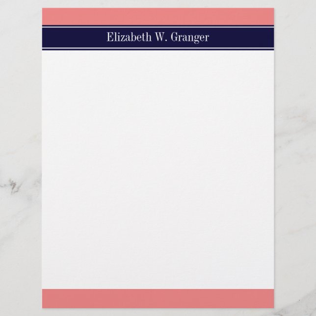 Sólido Coral Claro, Marinho Azul Nome Monograma (Frente)