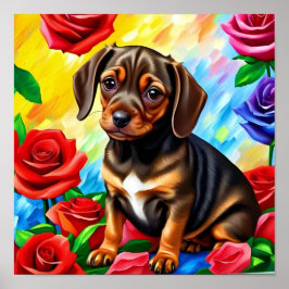 Solitário Dachshund Puppy Dog Impressão Art