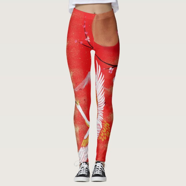 Solos-guindastes japoneses sakura Red Leggings (Frente)