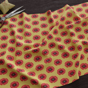 Solteiro vermelho papoila no tecido amarelo