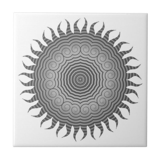 Sombras de Cinza Sun Mandala Azulejo cerâmico (Frente)