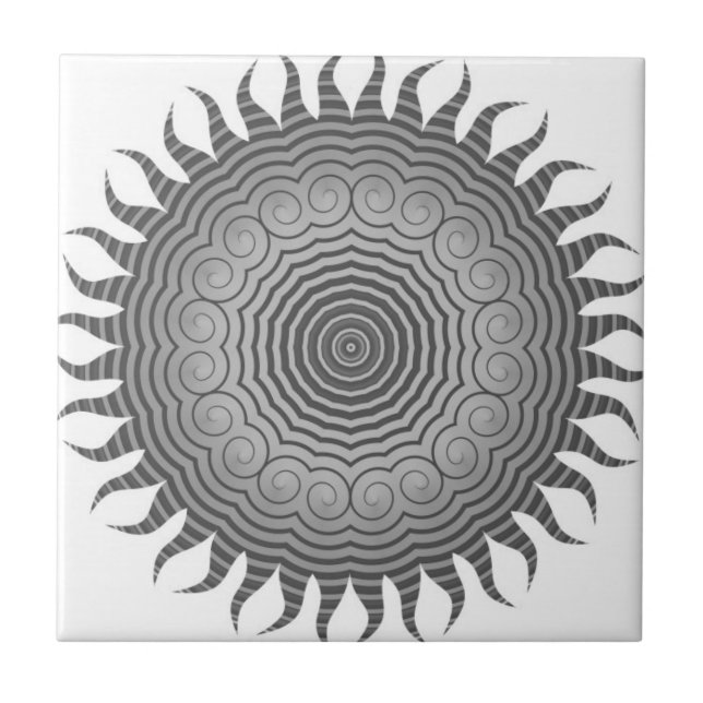 Sombras de Cinza Sun Mandala Azulejo cerâmico (Frente)