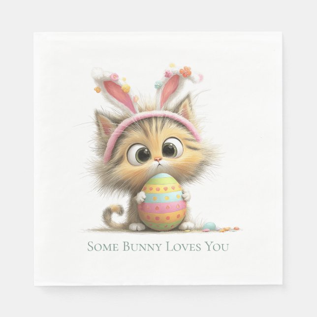 Some Bunny Loves You Guardanapos de Gato de Páscoa (Frente)