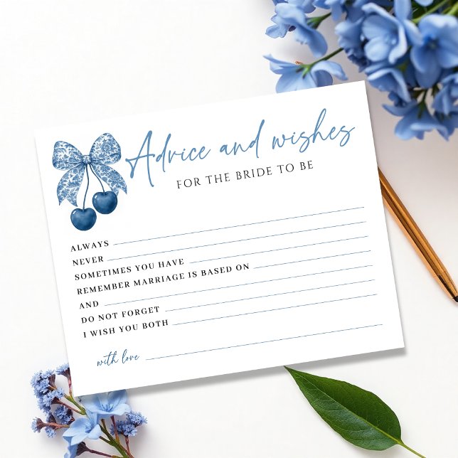 Something Blue Bow Bridal Shower Advice Card (Criador carregado)