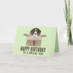 Son Puppy no cartão de aniversário<br><div class="desc">Cartão de aniversário. Um ponteiro (em alemão) é colocado em uma caixa de papelão. Parabéns. Personalize este cartão para qualquer idade, destinatário, cor. Um aniversário para comemorar? Envie um cartão de aniversário de aquarela para sua família e amigos e deseje-lhes o aniversário mais doce de todos! Este cartão de aniversário...</div>