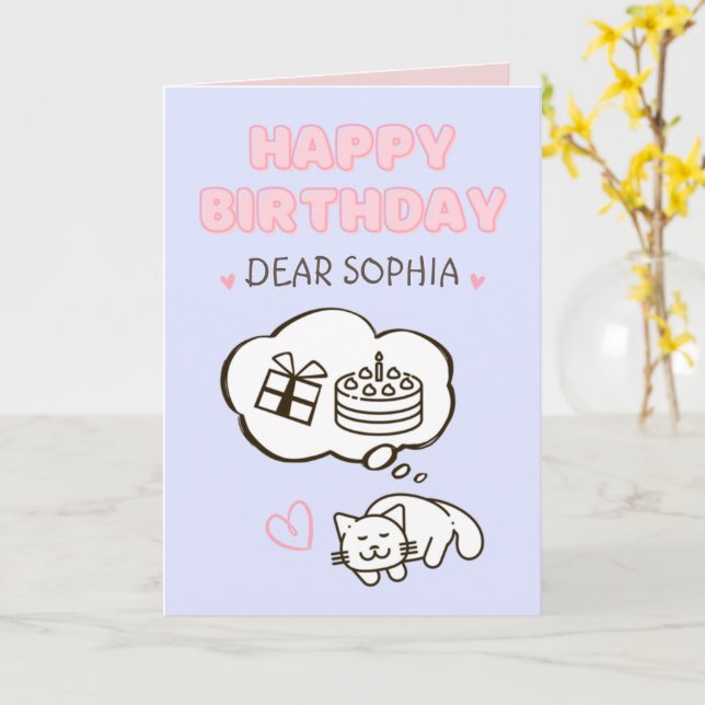 Sonhando com Cat&Cake&Gift Cartão de Aniversário F (Flor Amarela)