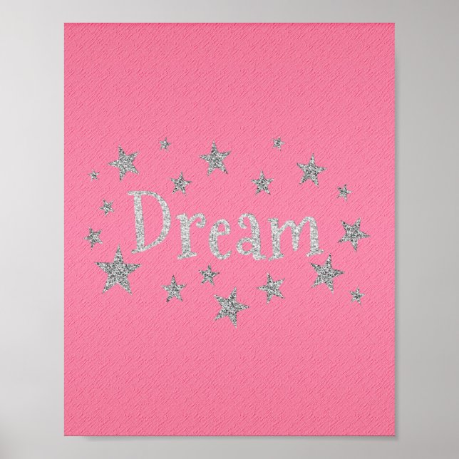 Sonhe Rosa Quente com Poster de Lata de Prata (Frente)