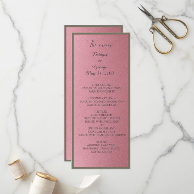 sonho cor-de-rosa, menu e programa de casamento (Frente/Verso In Situ)