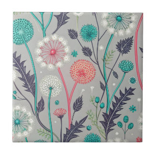Sonho De Dandelion Teal & Crimson - Floral Estiliz