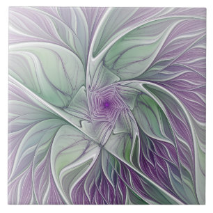 Sonho de Flor, Arte Fractal Verde Abstrato púrpura