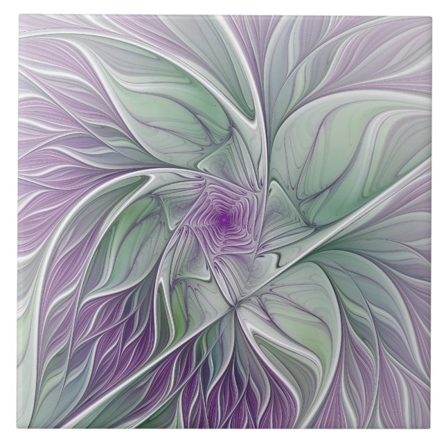 Sonho de Flor, Arte Fractal Verde Abstrato púrpura (Frente)