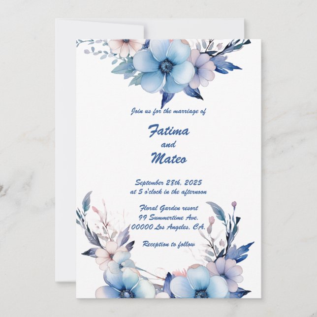 Sonho em Azul: Convite Personalizado para Casament (Frente)