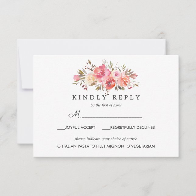 Sonho Rosa | Opção de RSVP de Casamento Floral (Frente)