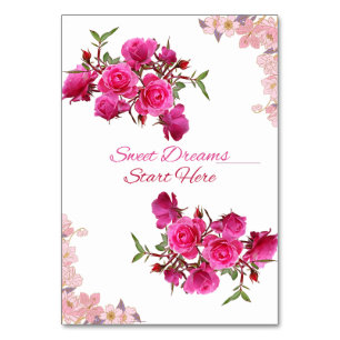 Sonhos Doces Começam Aqui Cartão de Mesa Rosa