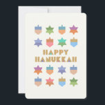 Sonhos e estrelas de Hanukkah felizes e Personaliz<br><div class="desc">Um design de Hanukkah divertido e festivo com sonhos e estrelas coloridos. Este design pode ser personalizado com sua própria mensagem. Um padrão moderno,  não tradicional,  design e com sonhos estilizados e estrelas de formas geométricas de David.</div>